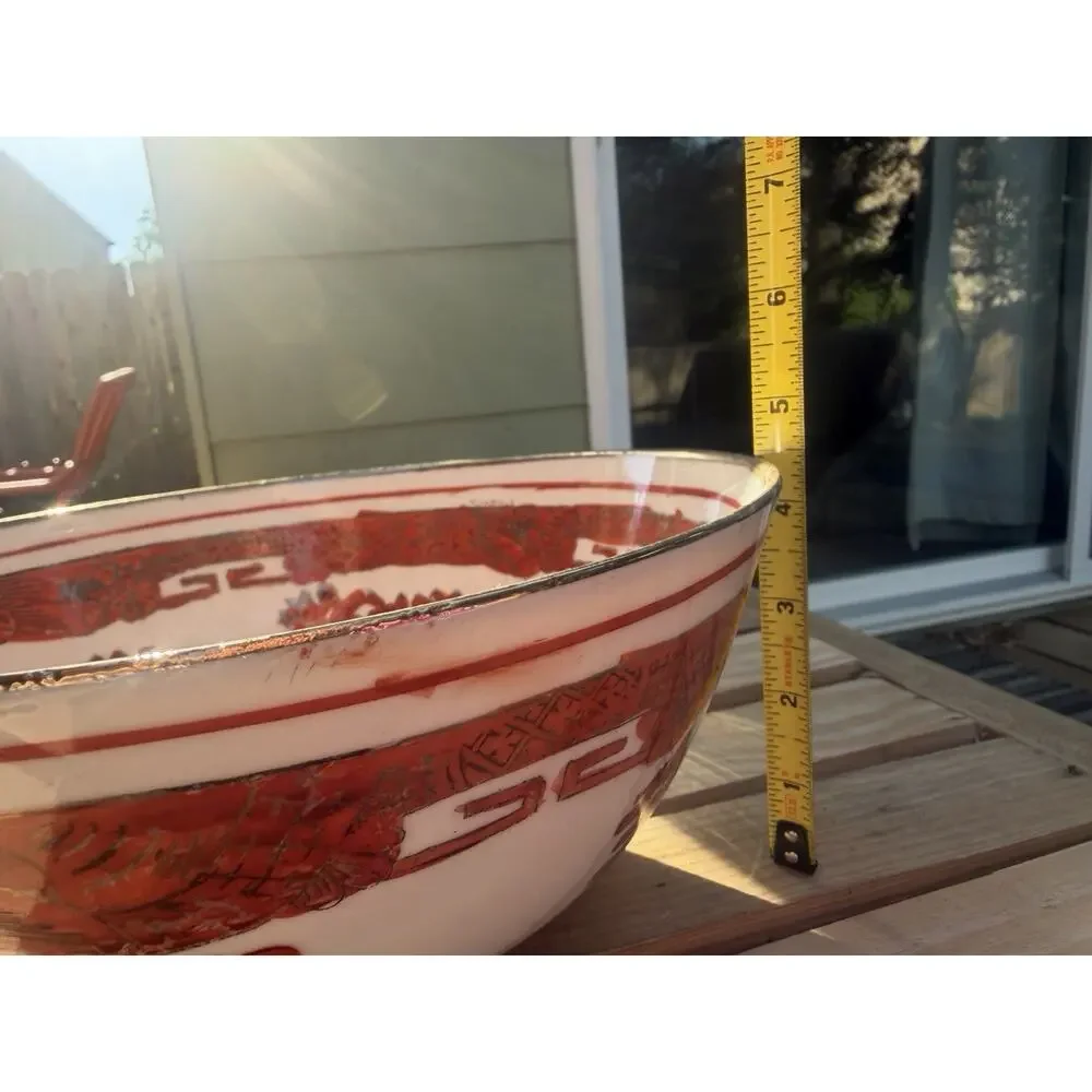 Japanese China MCM Bowl - Porcelain Hand Painted Red/Orange Gold Floral 10”